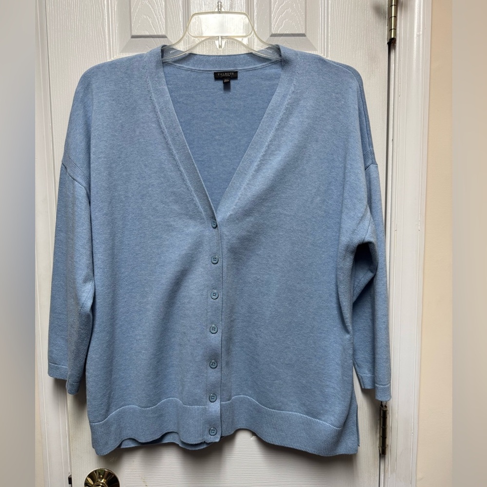Talbots Light Blue Cottagecore V Neck Cardigan Sweater 1X-2X Petite
